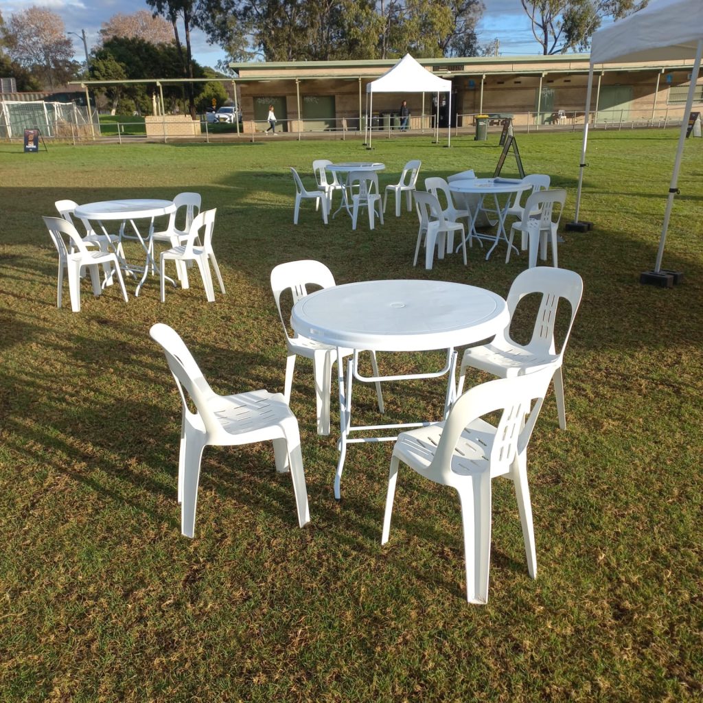cafe table and plastic chair