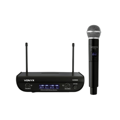 Wireless Microphone Hire. Black Vonyx Wireless microphone with a receiver