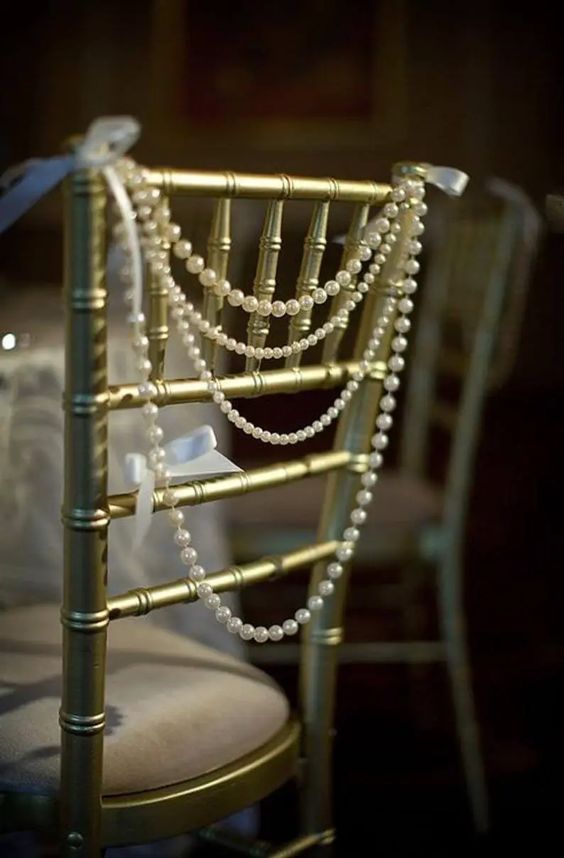 pearls on gold tiffany chair