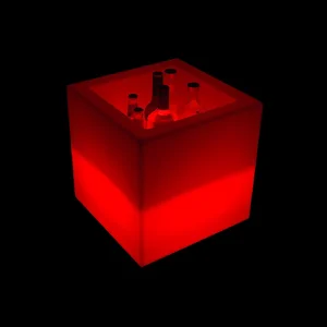 red glow open cube with drinks inside