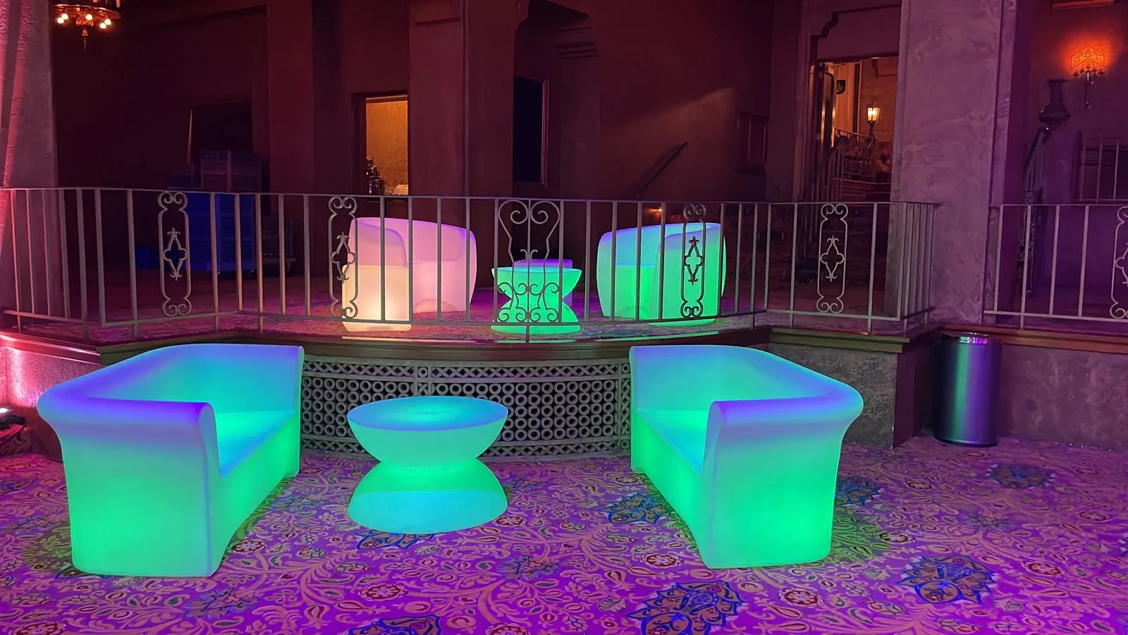 Glow party with glow couches and coffee table