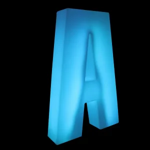 blue glow letter spelling out A