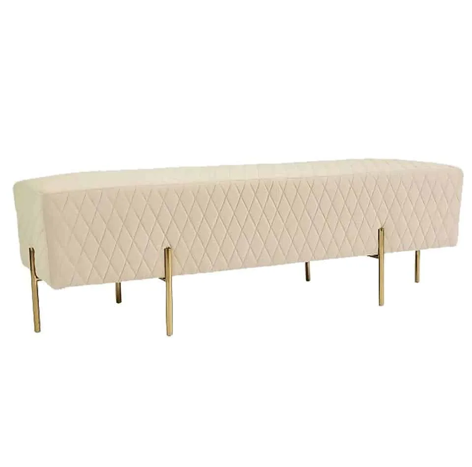 white velvet ottoman bench hire