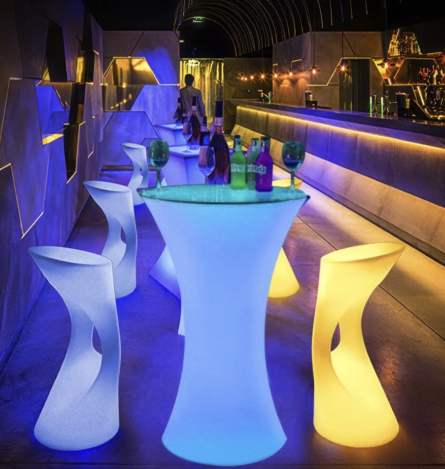 corporate party with glow cocktail table and glow stools