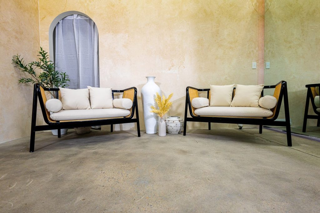 black rattan lounge setup